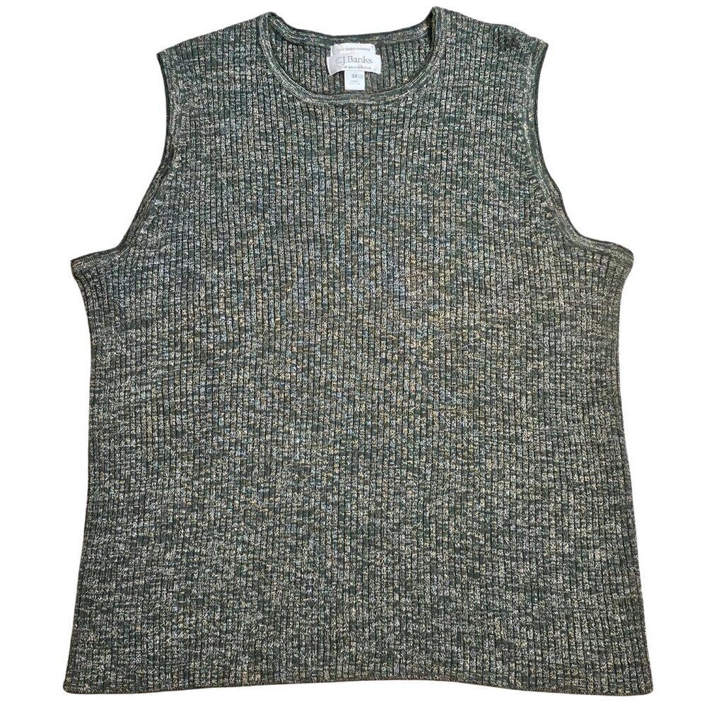 Grunge Chic Knit Tank Top 3X Green Fairy Forestcore Fairycore Beaded Sleeveless